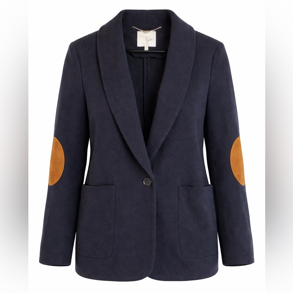 Joie Navy Wool Knit Blazer Jacket w/ Suede Elbow Patches | Size S